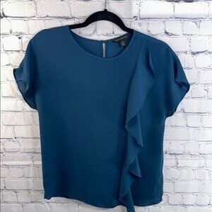 ✨ Banana Republic Asymmetrical Ruffle Top - Prussian Blue, Size Extra Small
